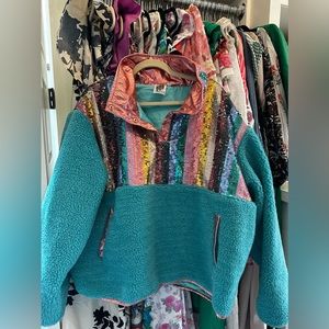 Queen of sparkles sequin fleece 1/4 zip pullover nwot sz large
